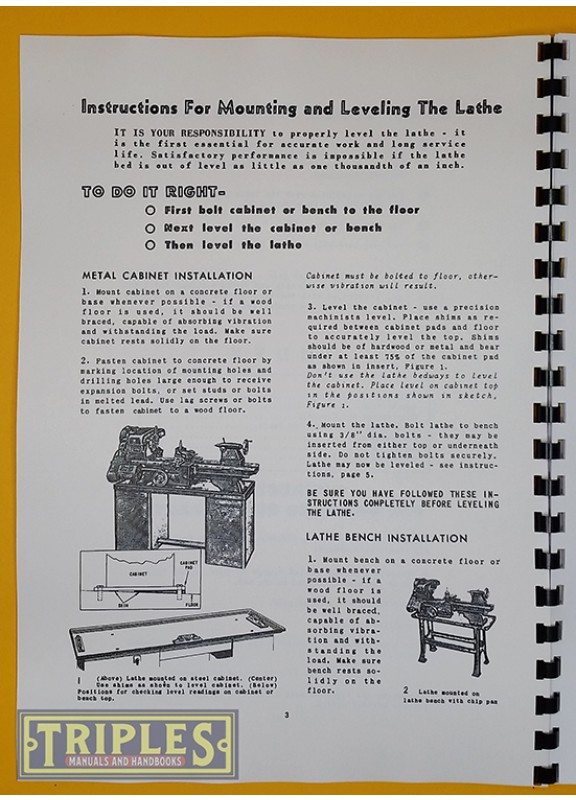 CLAUSING 12 6300 Series Lathe Operating & Parts Manual Serial # 2